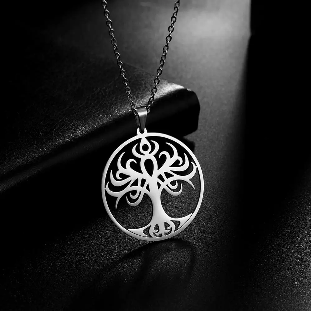 Женское ожерелье с подвеской LIKGREAT Tree of Life круглая цепочка из нержавеющей стали