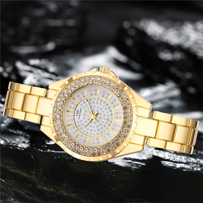 

New fashion watch ladies temperament trend full diamond business steel band quartz watch ladies steel band watch