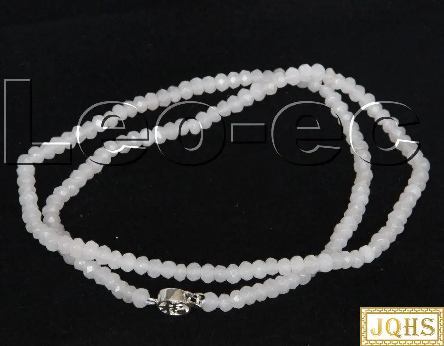 

18 "2X4mm граненые белого нефрита драгоценные камни бисер ожерелье 925s застежка v1772