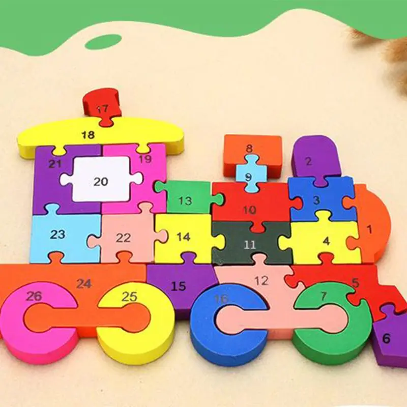 

85DE Childrens Jigsaw, Alphabet Number Blocks Wood Animal Puzzle Kid Toy, Dog &Train