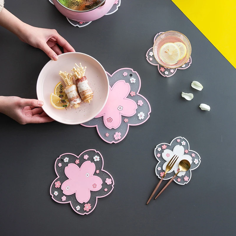 

Cherry Blossom Heat Insulation Table Mat PVC Anti-skid Cup pads Tea Cup Milk Mug Coffee Cup Coaster Bowl Mat Kitchen Accessories