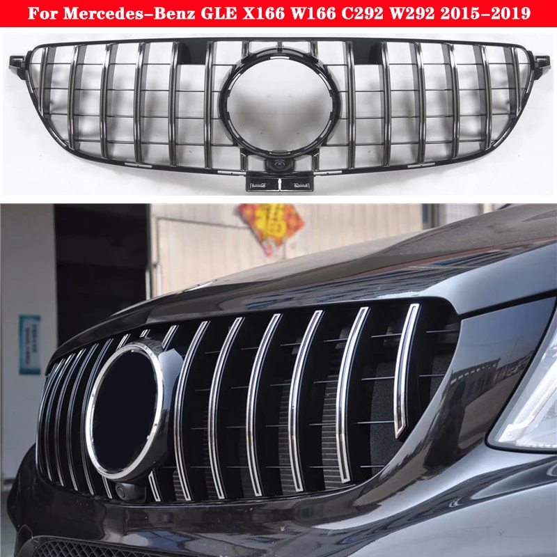 Автостайлинг средняя решетка для Mercedes Benz GLE X166 W166 C292 W292 2015 2019 Diamond GT серебристо