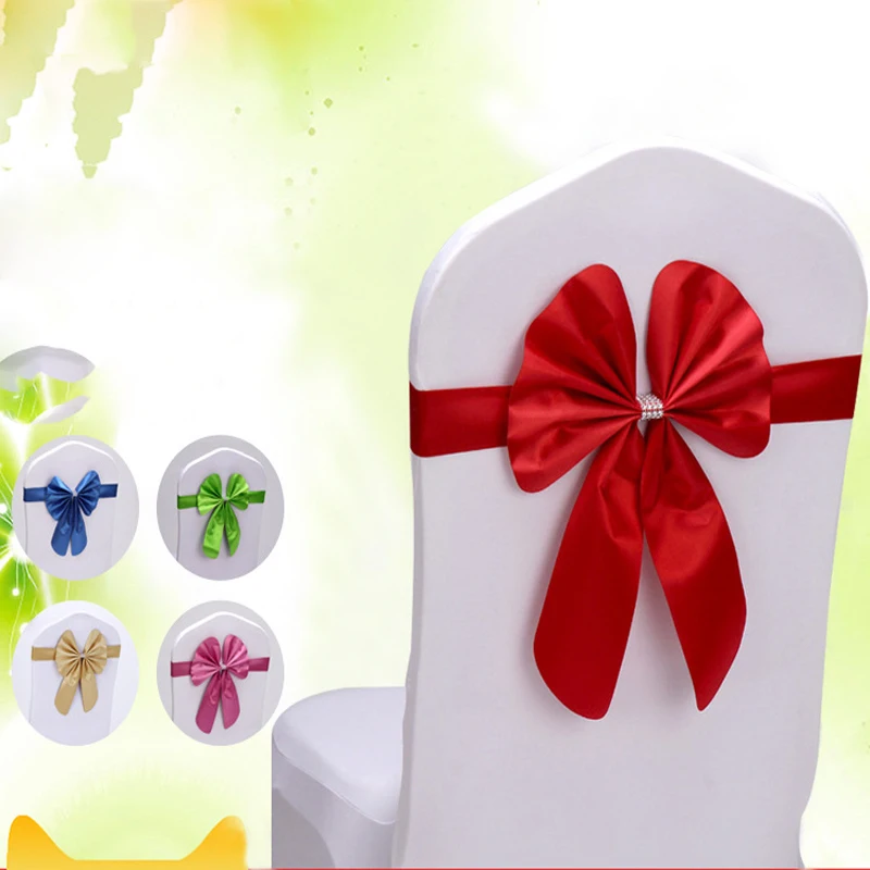 1-10pc Big Bowknot Wedding Chair Sash Bow Acrylic Chair Cover Band Elastic Chair Sashes Spandex Cover Chair Wedding Chair Sashes
