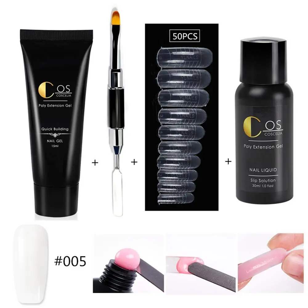 Set 005 COSCELIA15ML поли расширение УФ гель для ногтей гель продлевающий половой акт Быстрый дизайн ногтей гель лак для ногтей Форма для ногтей советы удлиннение ногтей арт строитель - Цвет: Set 005