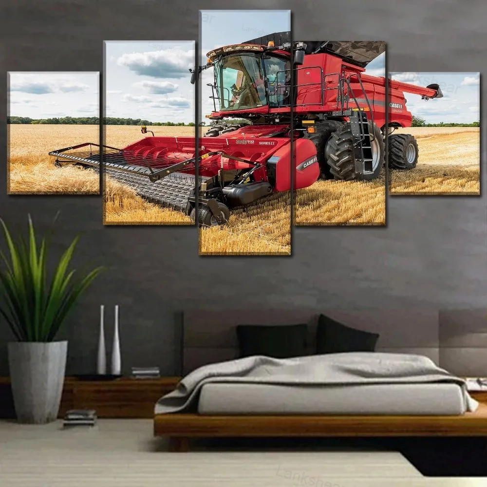 

Canvas Painting Wall Art Print Poster Decor Framework 5 Pcs Field Summer Vehicles Tractor Wheat Picture for Living Room Artwork