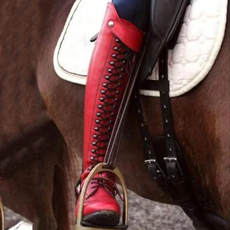 Женские сапоги до колена в стиле ретро на шнуровке из высококачественной