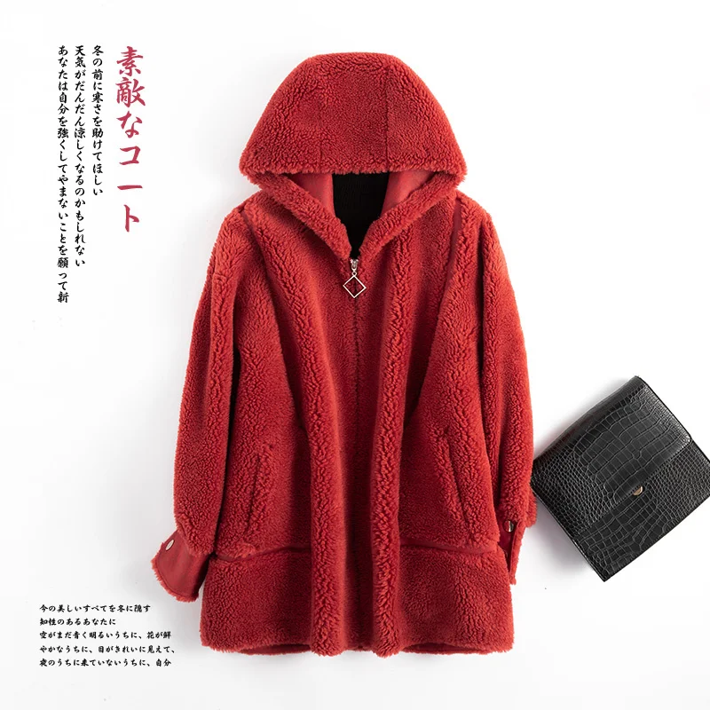 Женское шерстяное пальто из овечьей шерсти Длинная зимняя куртка с капюшоном и