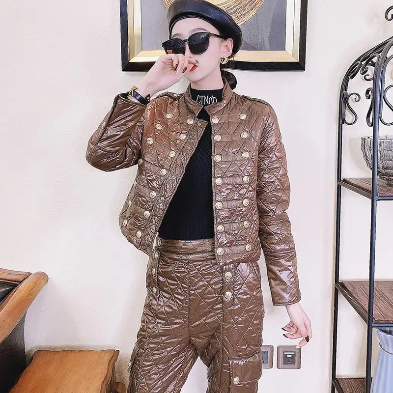 

2021 New Glossy Cotton -Padded Suit Women 's Fashion Women 's Suit Two - Piece Suit