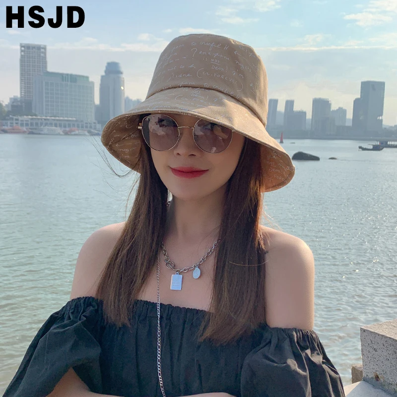 New Black Letter Sun Hat Hip Hop Bucket Hats Unisex Bob Caps Gorros Men Women Summer Wide Brim Foldable Panama Fisherman Hat