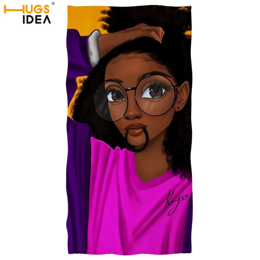 Художественное черное пляжное полотенце HUGSIDEA с принтом афродевушки/банное для