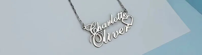 

Custom Two Name Necklace With Heart In Between