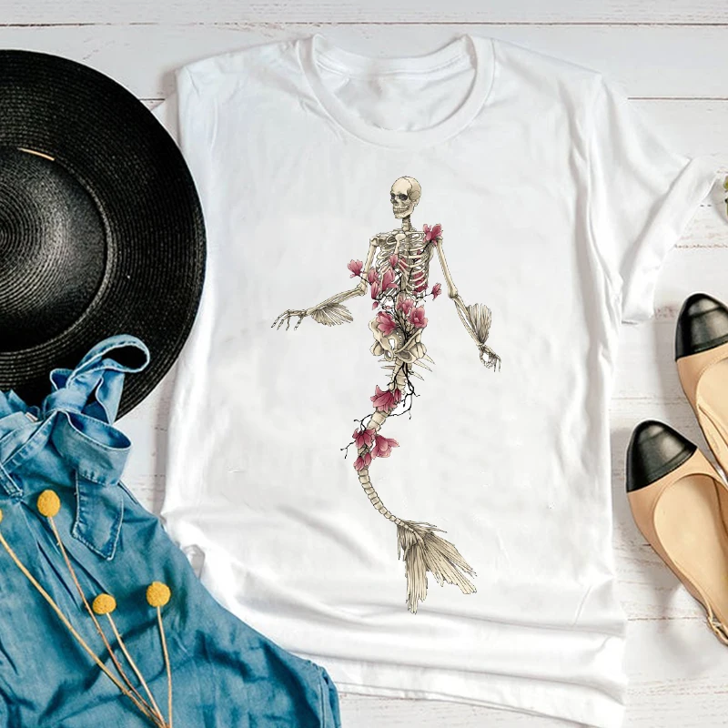 

Women Graphic Cartoon Short Sleeve Funny Skull Funny Ladies Cute Fashion 90s Print Female Clothes Tops Tees Tshirt T-shirt