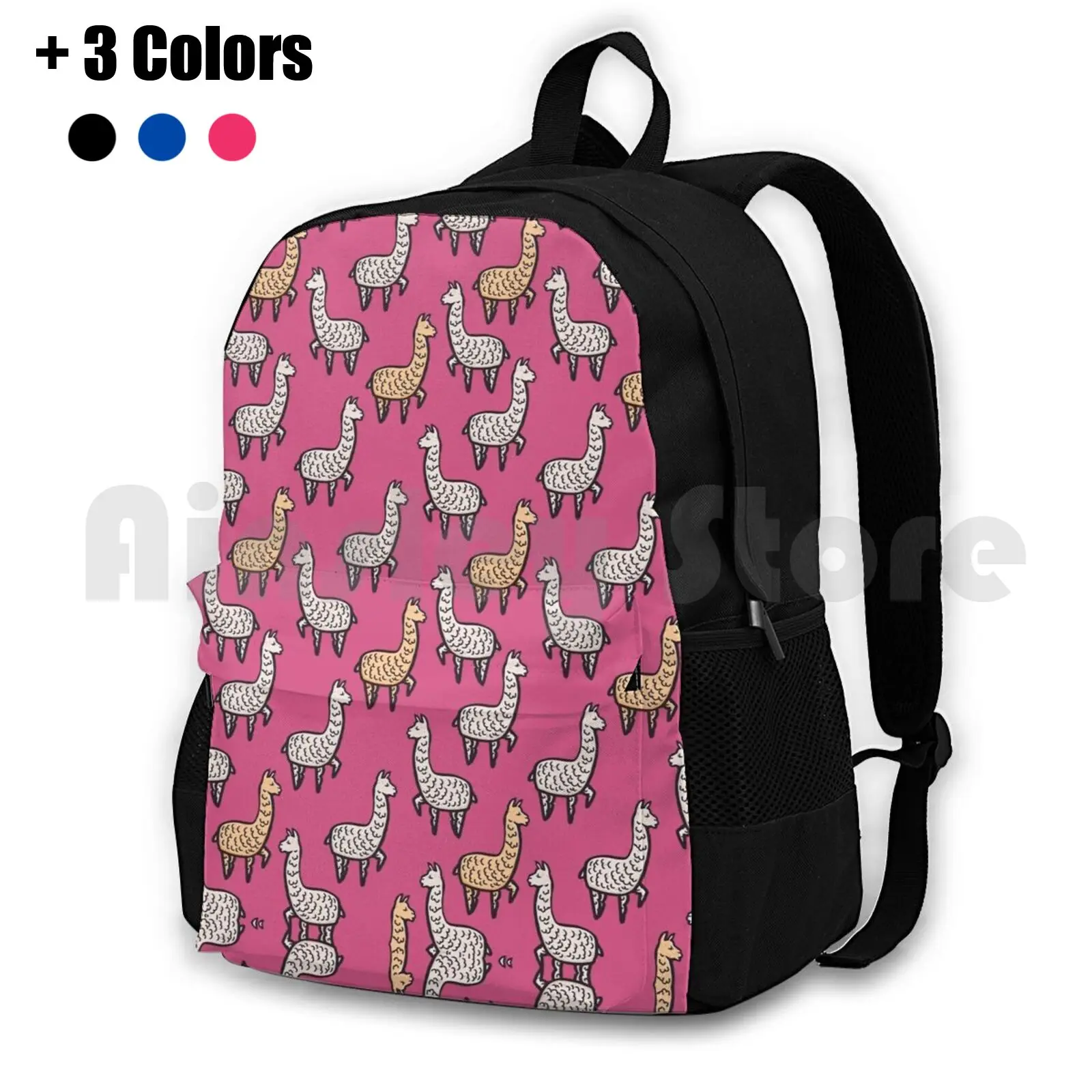 

Me Llamo Llama Outdoor Hiking Backpack Waterproof Camping Travel Llama Llama Animal Pink Quirky Whimsical Funny Cute Farm