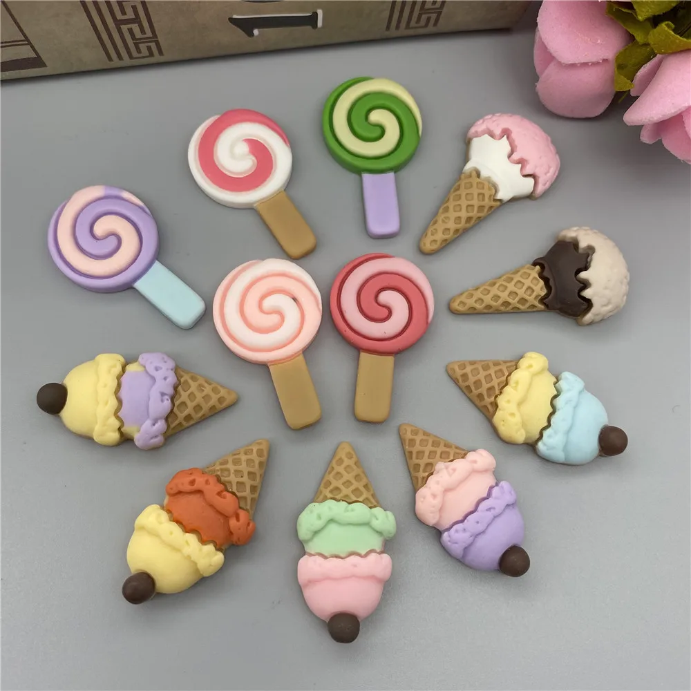 

10pcs/lot Ice cream cone Resin Flatback Cabochon imitation food Art Supply Decoration Charm DIY Craft