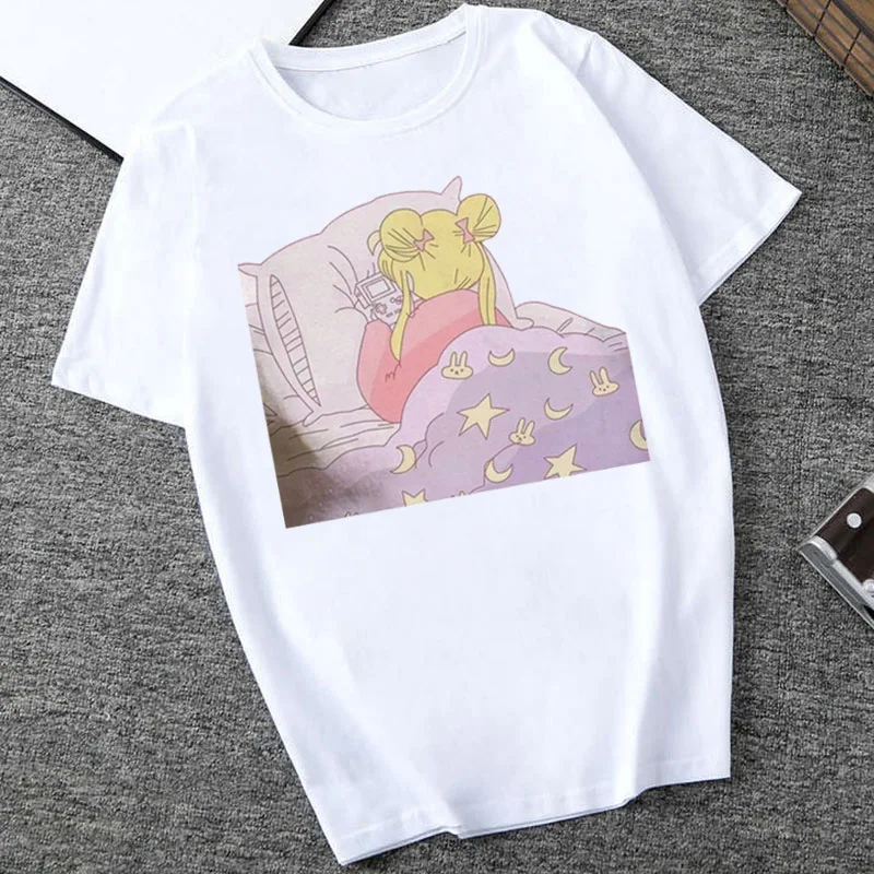 

Fashion Graphic Top Tee Female Sailor Moon Harajuku Kawaii Anime T-Shirt Women Tshirt Ullzang Funny Summer Female top 90s Tshirt