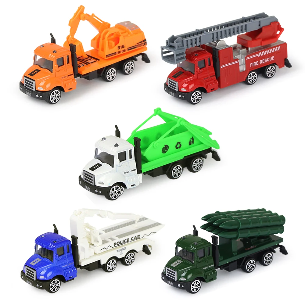 

5 Types Mini Alloy Car Engineering Police Fire Trucks Diecast Sliding Vehicles Model Toy Educational Gifts for Kids 3 PCS/Set