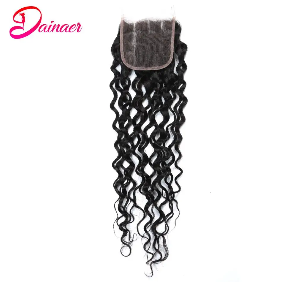 

Dainaer Hair Water Wave Closure Swiss Lace 4x4 Lace Closure Human Hair 130% Density 8-22 inches Brazilian Remy Hair Lace Closure