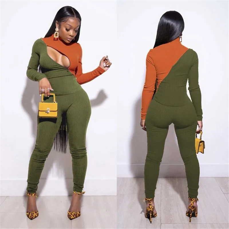 

Elegant Autumn Winter Two Pieces Outfits Women Ladies Fashion High Neck Long Sleeve Zipper T-shirt Tops High Waist Skinny Pants