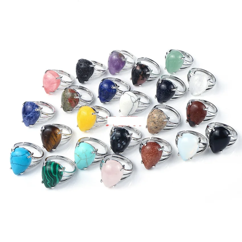 

Кольцо женское с натуральным камнем, регулируемое ювелирное изделие в форме капли воды, лазурит, аметист, тигровый глаз, опал, розовый крист...