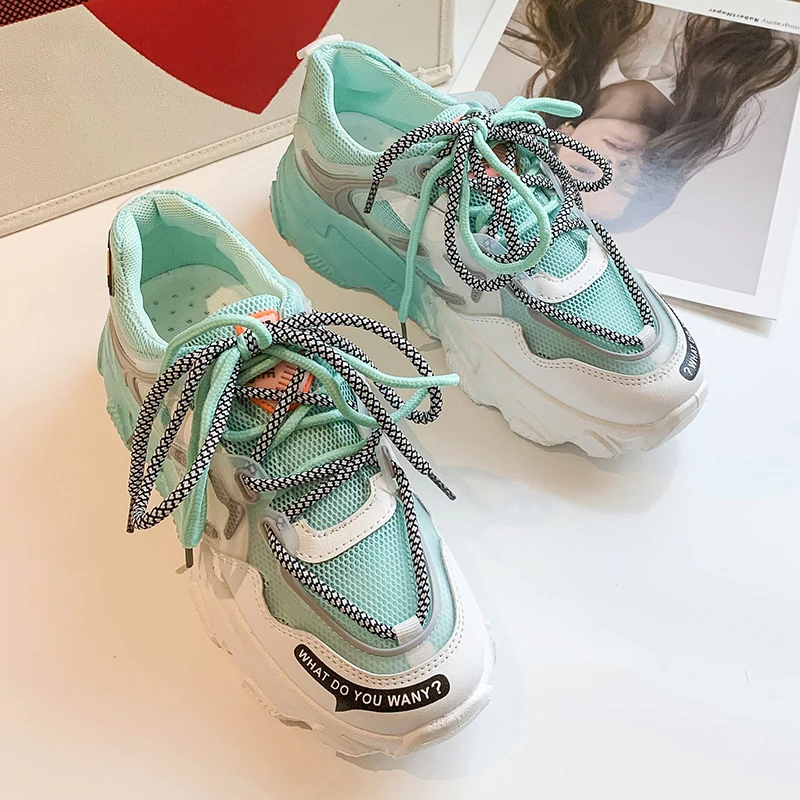 

Женские дышащие кроссовки для бега, модные радужные сетчатые кроссовки на платформе, женская повседневная обувь на плоской подошве, кроссо...