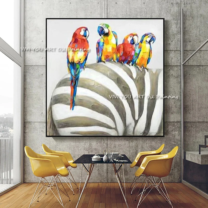 

Colorful Cute Animal Parrot Oil Painting On Canvas 100% Handmade Abstract Wall Art Picture For Kid's Living Home Decoration