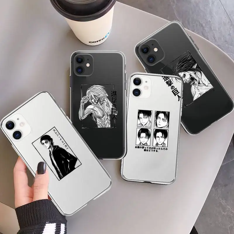 

Attack on Titan anime phone Cases Transparent for iPhone 6 7 8 11 12 s mini pro X XS XR MAX Plus obudowa na telefon
