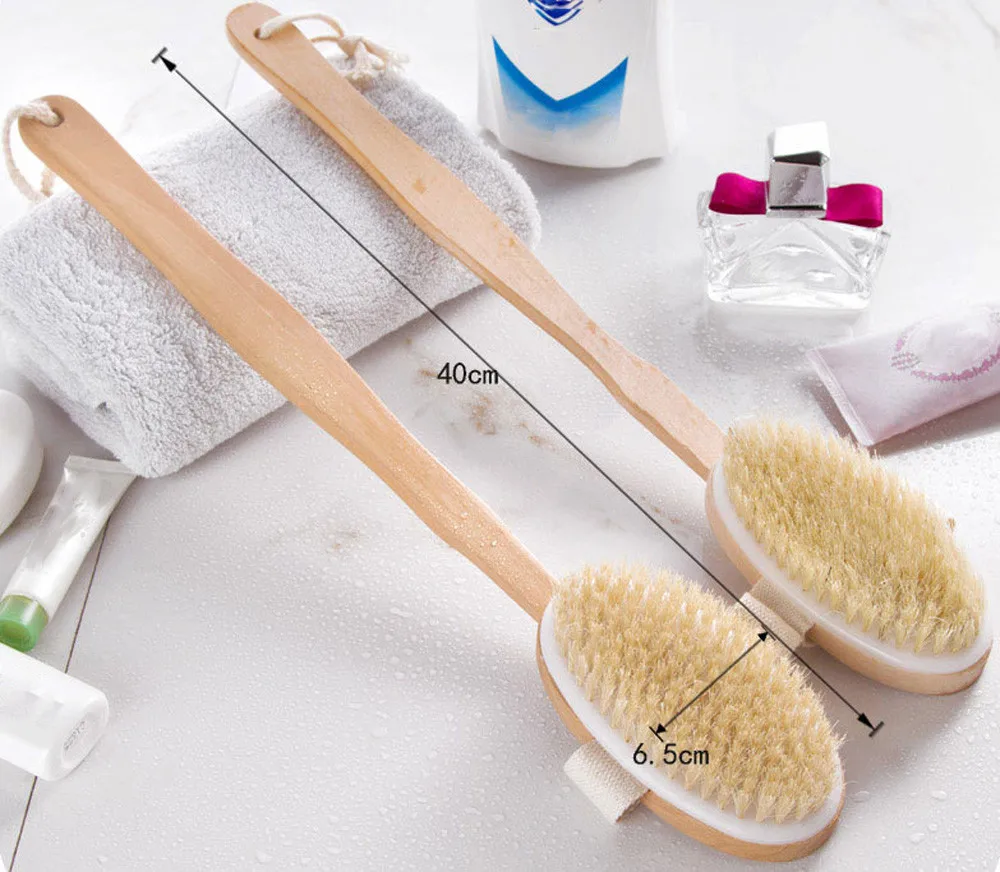 

DREWTI Wooden bath brush with removable handheld or long handle Exfoliating Body Massage Shower Brush Natural Bristle Bathbrush