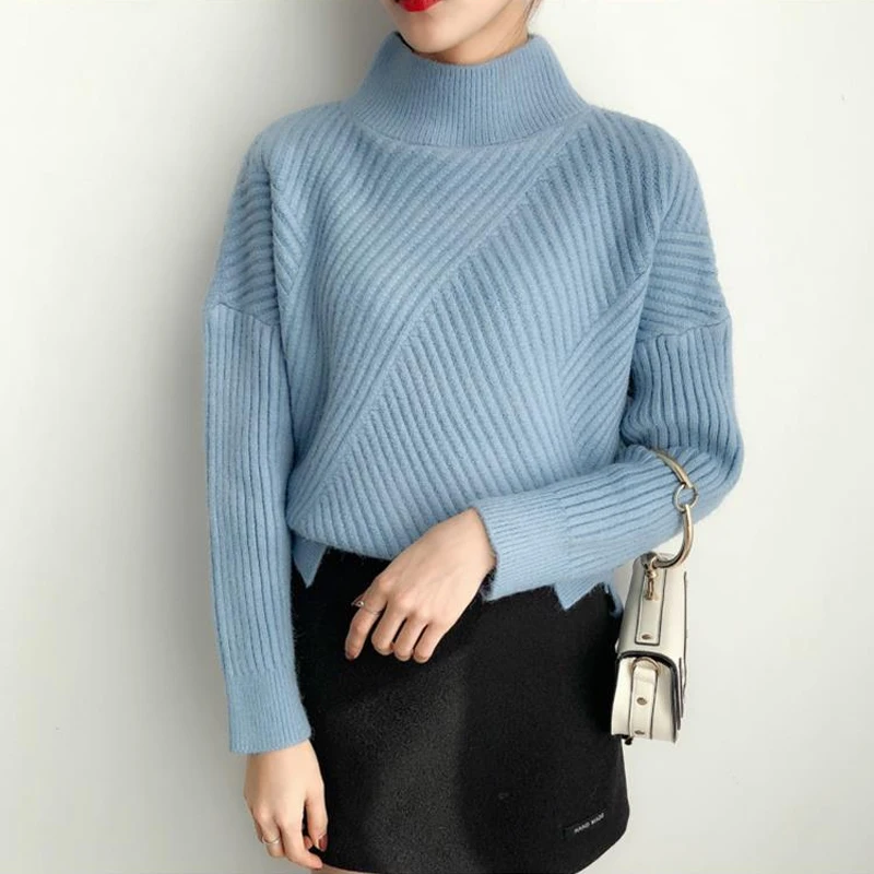 Женский вязаный свитер-водолазка черный белый желтый пуловер 6 цветов Осень-зима