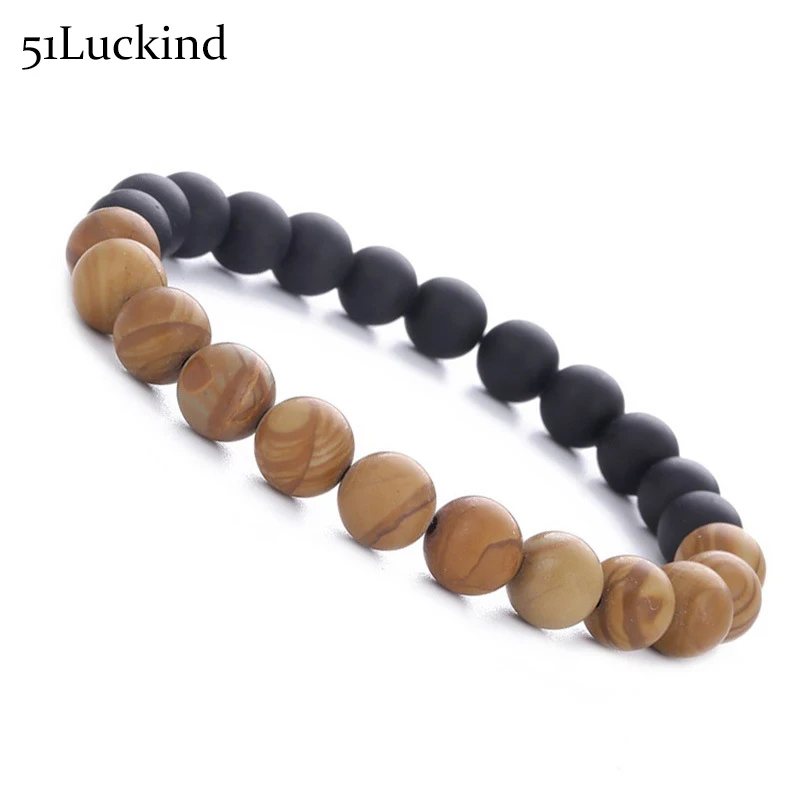 Минималистичный черный коричневый натуральный камень Бусы Будда браслет