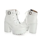 Сезон весна-осень; Модные женские сапоги на высоком квадратном каблуке и платформе, с ремешком и пряжкой на шнуровке, из Pu искусственной кожи; Короткие ботиночки; Зимняя женская обувь 2019 белый