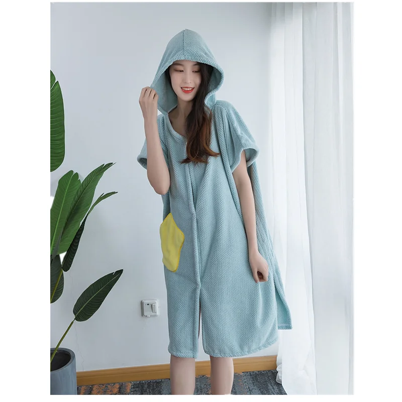 

Hooded Night Gowns Women's Sleepwear Sexy Sleeveless Solid Color Robe Female Pocket Cartoon Homewear Big Size Mom Bathroom Pjs