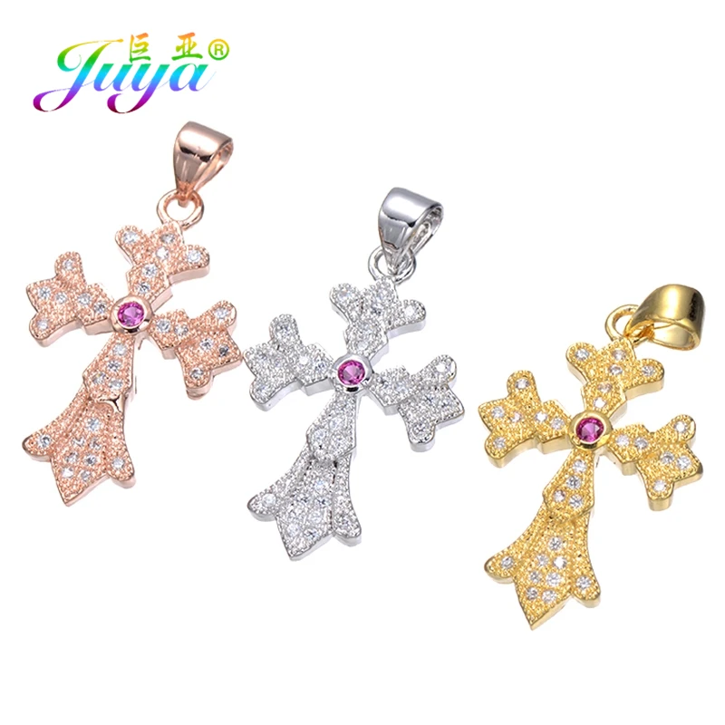 Религиозная подвеска в форме Креста Juya Micro Pave из циркония для ручной работы