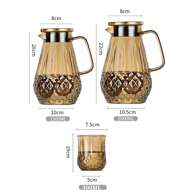 

2000ML large capacity heat-resistant glass teapot,Champagne color explosion-proof kettleHousehold juice coffee kitchen supplies