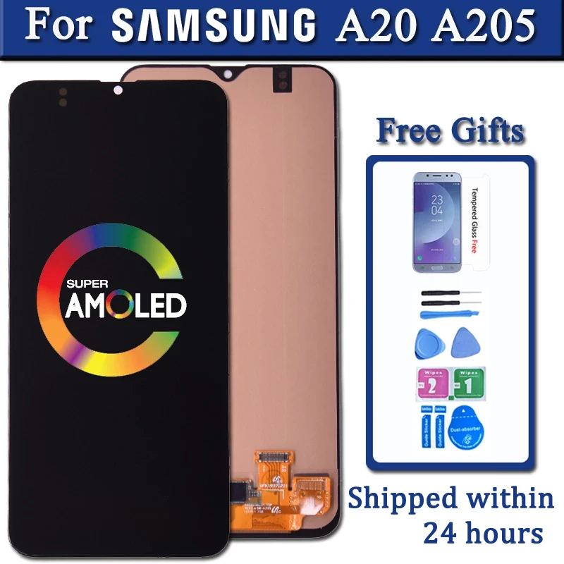 

Super AMOLED For Samsung A20 A205 SM-A205F A205FN Display lcd Screen A205GN A205S with frame Replacement Digitizer Assembly