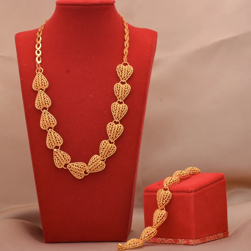 

Dubai Jewelry sets 24K gold plated luxury African wedding gifts bridal bracelet necklace earrings ring jewellery set for women