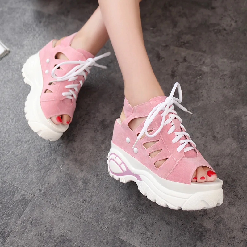 

Raised Sandals Women's Slope with Water-proof Platform Shoes Summer Women's Casual Shoes Wisp of Air-permeable Fish-mouth Shoes