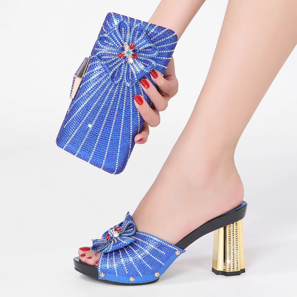 

2021summer designnewstyledinner clutch with diamond rhinestone shoes and bag Sexy Rhinestone Wedding shoes party women's shoes