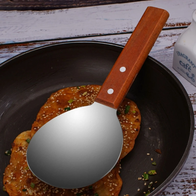 

Kitchen Stainless Steel Rice Paddle Spoon with Wooden Handle Cooking Rice Scooper Round Scoop Cooking Utensil Kitchen