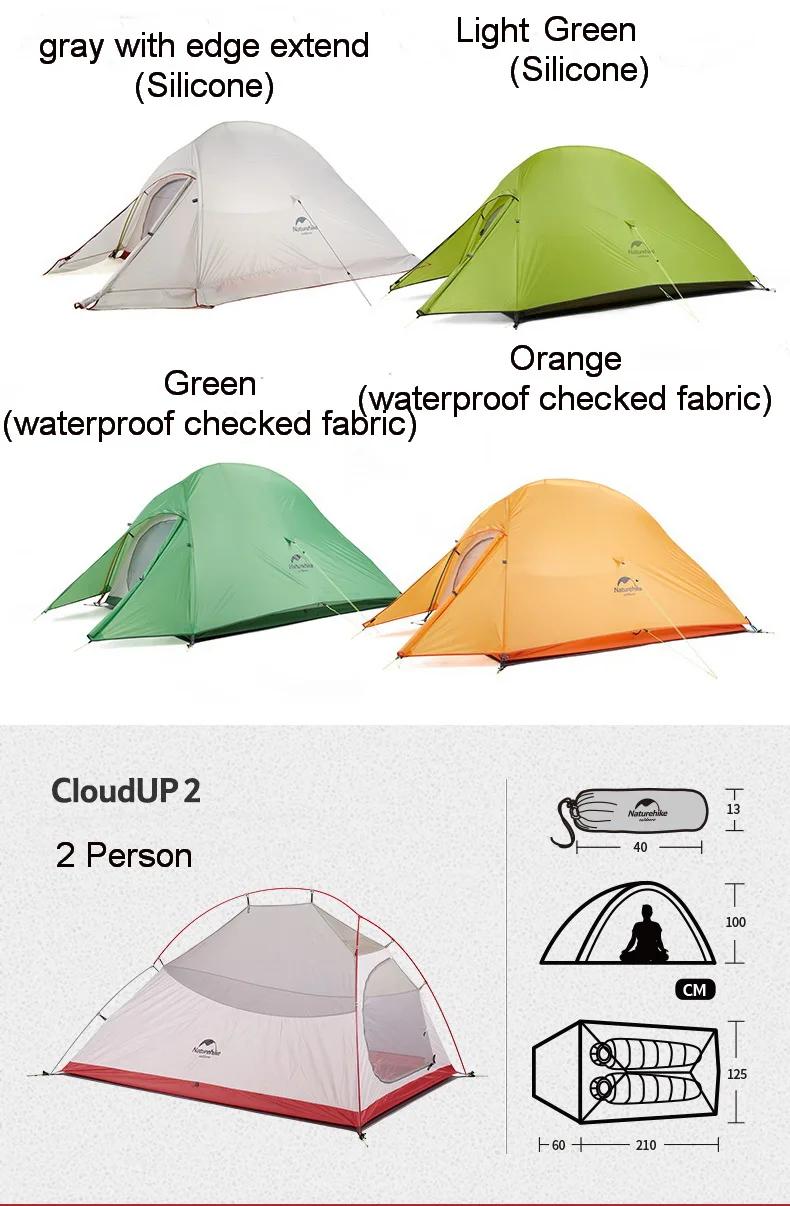 Naturrehike CloudUP2 обновление 2 человек силиконовое покрытие двойной слой водонепроницаемый палатка портативный горный Сверхлегкий палатки PU4000
