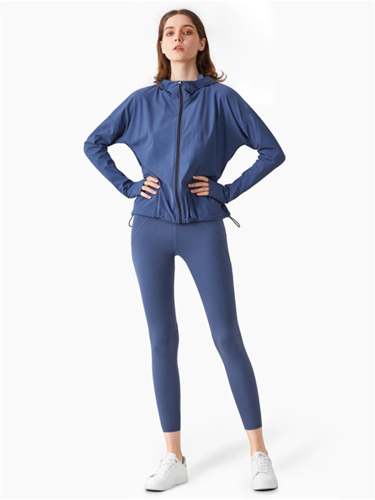 Sportswear Ladies Sports Jacket Loose Zip Hoodie Jacket Solid Color Top Quick-drying Workout Clothes