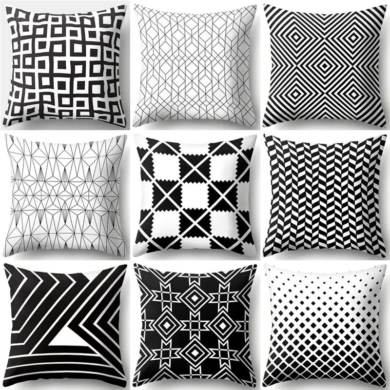 Черный геометрический чехол для подушки из полиэстера декоративная подушка