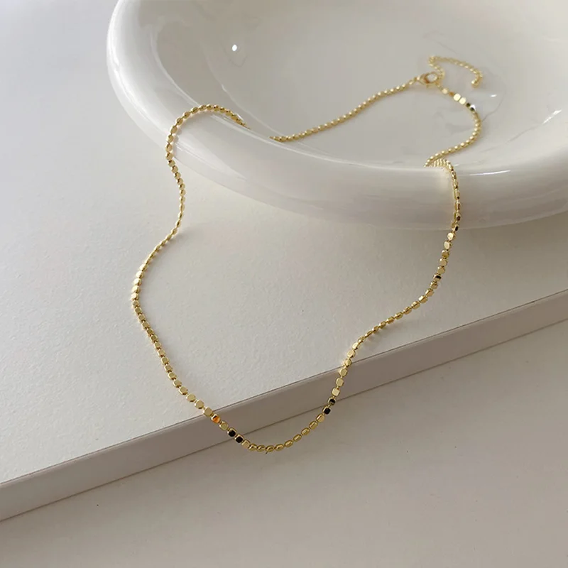

Korean Fashion Girl's Minimalist Metal Beads Chain Choker Necklace 14k Gold Silver Color Layer Chain Necklaces for Women