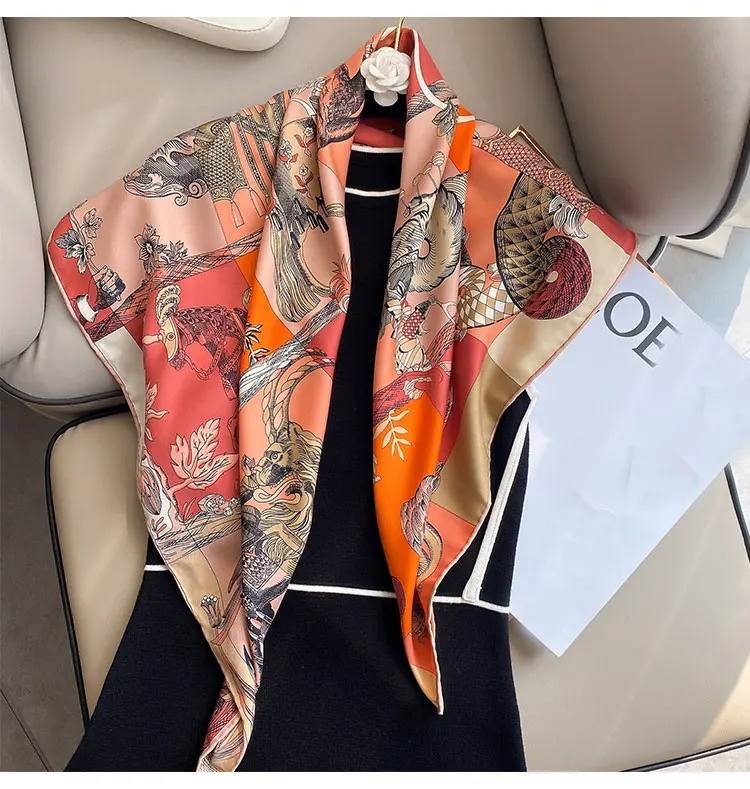 

Design Print Scarf Square Hijab Foulard Twill Silk Scarves Kerchief Female Soft Headband 2021 Spring New Wraps Bandana Hijabs