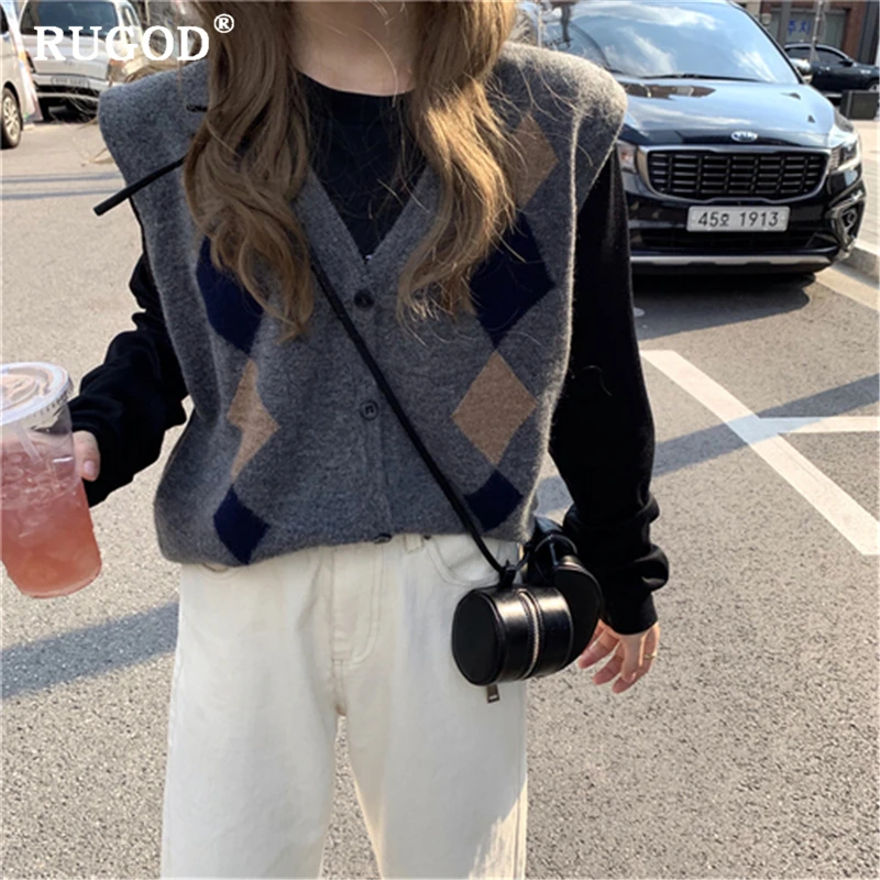 Женский однобортный Кардиган RUGOD винтажный без рукавов с геометрическим принтом