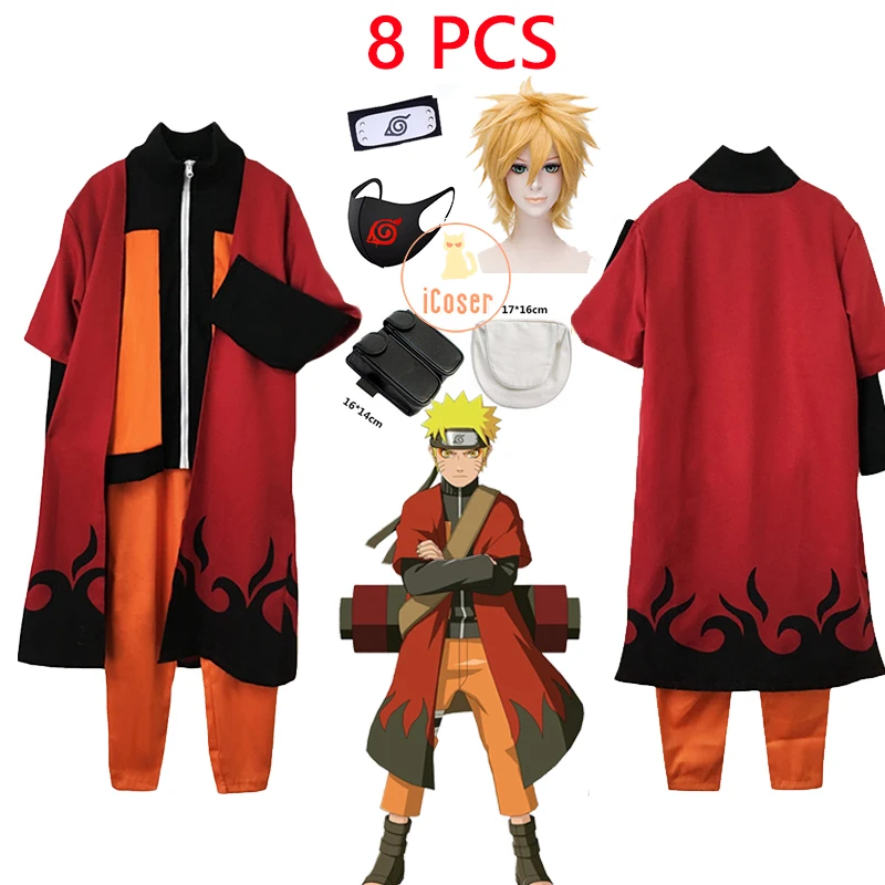 8 шт. Косплей Костюм удзумаки Shippuden аниме плащ ниндзя Оранжевый жакет брюки