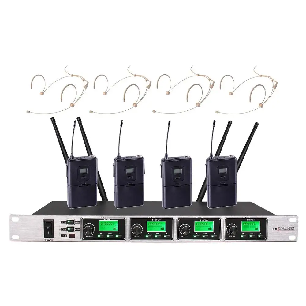 Bolymic UHF 4 канальный PLL четыре беспроводных микрофона дробато гарнитура