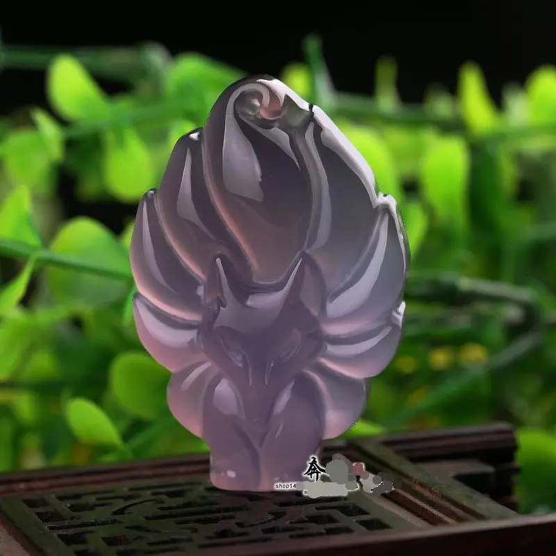 Натуральный фиолетовый сердолический амулет кююби кицунэ ручной резной гумихо