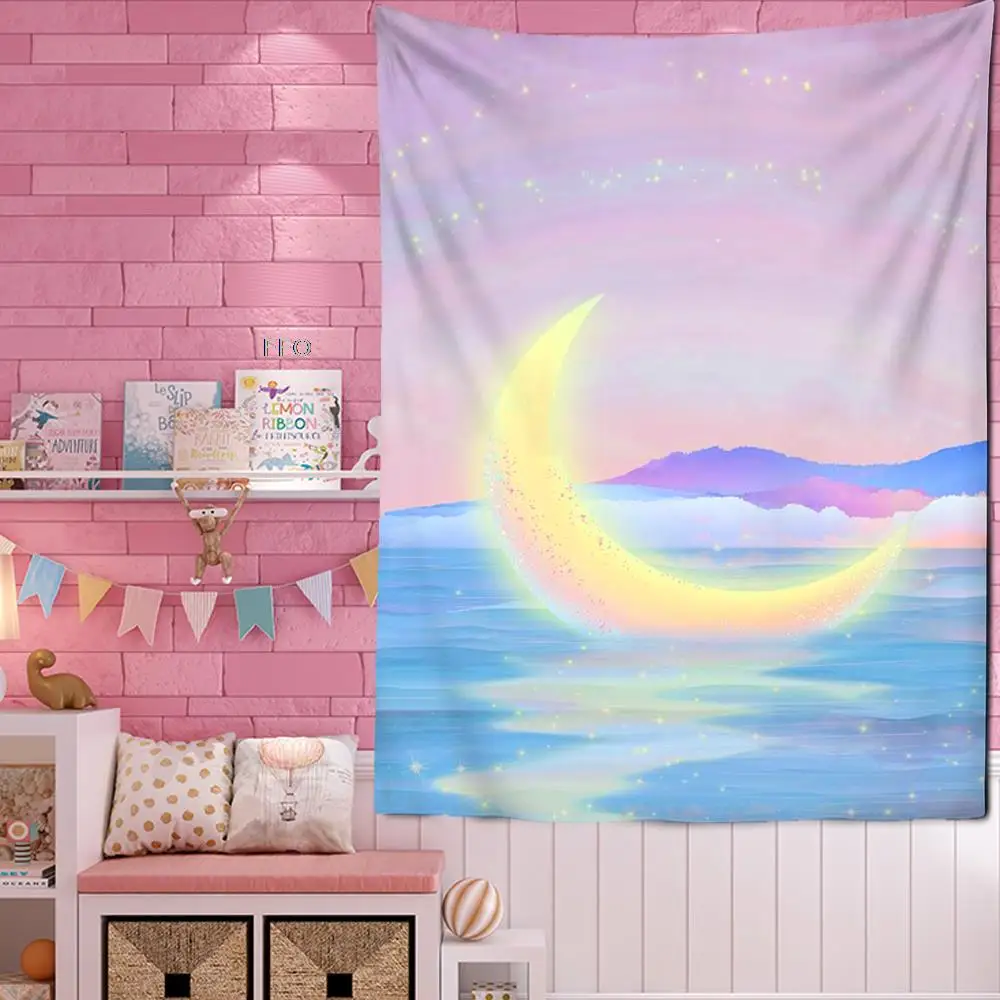 

Cosmic Wall Tapestry Starry Sky Pink Moon Tapestries Girls Room Decor Home Art Psychedelic Kawaii Bedroom Decoration Livingroom