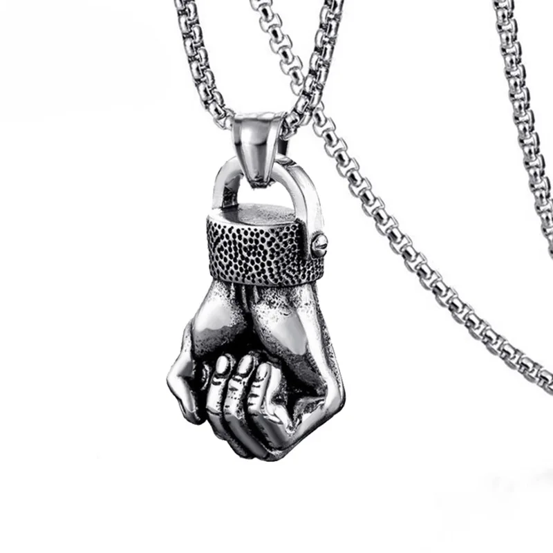 

HNSP Punk Sportsman Fitness Dumbbell Power Hand Necklace Pendant For Men