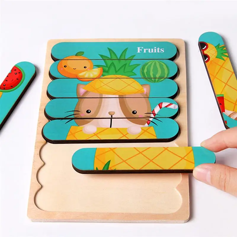 

3Pcs Kids Educational Toy Wooden Cartoon Puzzle Creative Cognitive Puzzle